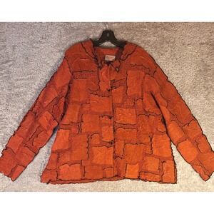 Deborah Cross Textured Jacket Blouse Womens Chest 22' Orange Patchwork Button Up